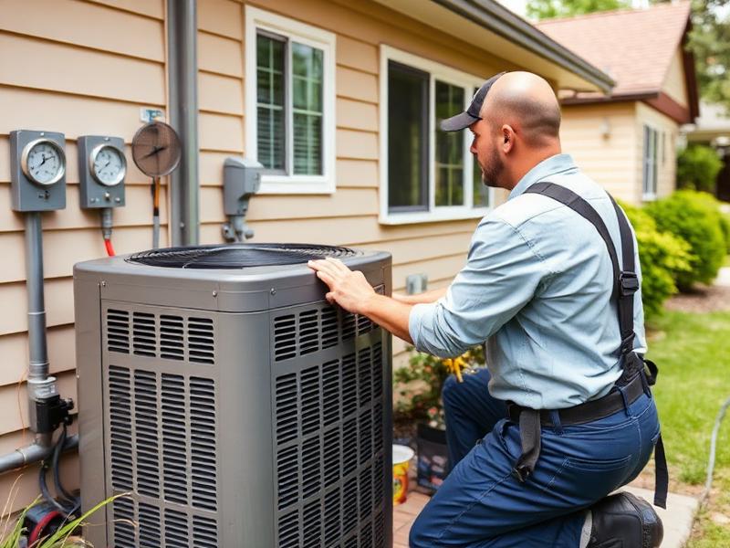 HVAC technician servicing an outdoor air conditioning condenser