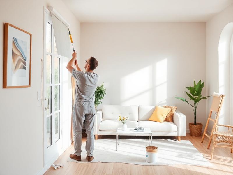 Painter rolling fresh paint onto a living room wall