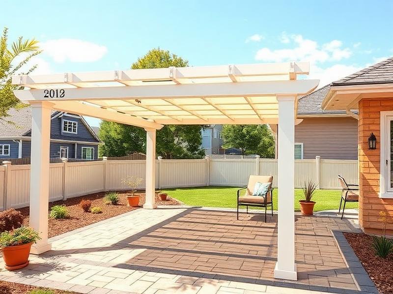 Modern pergola shade structure over a backyard paver patio